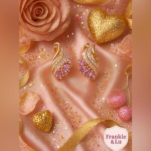 Gold & Lavender Crystal Leaf Drop Earrings Leverback Elegant Jewelry NWT